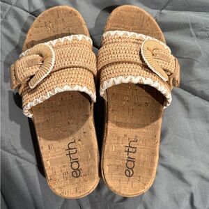 Earth Tan Woven Slide Sandals with White Trim
